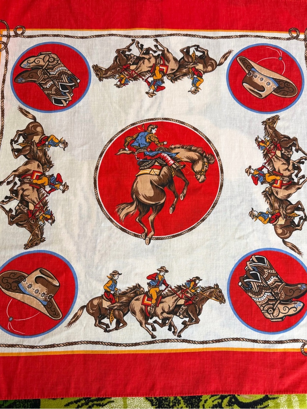 Vintage Western Bandanna Made in the USA Rodeo Print